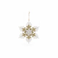 Ornament fulg de agatat, auriu + alb, 12 cm