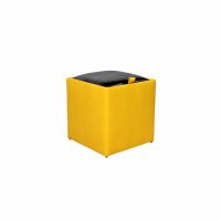 Taburet BOX, cu spatiu depozitare, imitatie piele, galben + negru, 37x37x41 cm