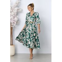 Rochie eleganta Yolanda Verde cu imprimeu alb