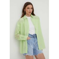 Answear Lab camasa din bumbac femei, culoarea verde, cu guler clasic, relaxed