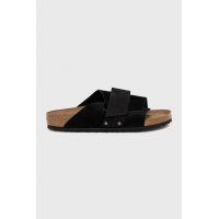 Birkenstock papuci din piele Kyoto barbati, culoarea negru, 1022350