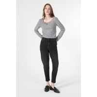 Blugi crop mom-fit cu talie inalta