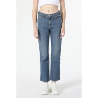 Blugi boyfriend crop cu aspect decolorat