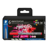 Set 6 carioci varf tip pensula - Pigment Liner reds and pinks | Staedtler