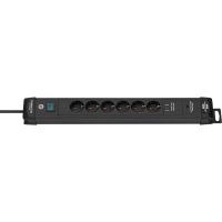 Prelungitor Brennenstuhl Premium-Line 212426, Intrerupator, 6 prize, 2 x USB, 1 x USB-C, 18W, 3m, Negru