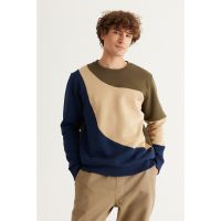 Bluza de trening cu decolteu la baza gatului si model colorblock