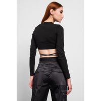 Bluza crop cu snururi de ajustare