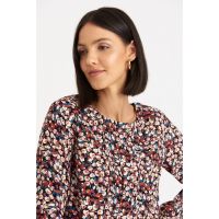 Bluza cu decolteu rotund si imprimeu floral