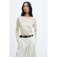 Bluza de bumbac cu decolteu barcuta Saco