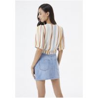 Bluza crop cu model in dungi Knot Out 6921