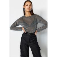 Bluza crop stralucitoare din lurex