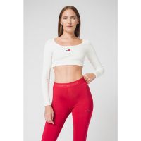 Bluza crop slim fit din amestec de bumbac organic