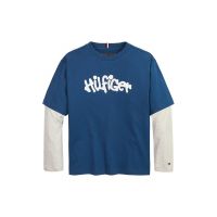 Bluza cu imprimeu logo si maneci contrastante