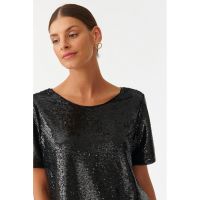 Bluza cu maneci scurte si aplicatii cu paiete