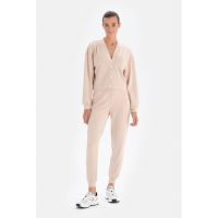 Bluza de trening cu decolteu in V si maneci cazute
