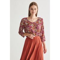 Bluza cu decolteu in V si model floral Afelia