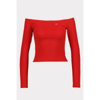 Bluza crop slim fit cu decolteu pe umeri