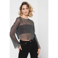 Bluza crop stralucitoare din plasa