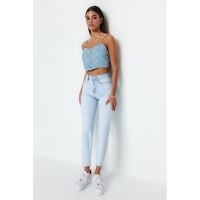 Blugi mom fit cu talie inalta