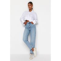 Blugi mom fit cu talie inalta