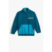Bluza de trening cu model colorblock si motive brodate