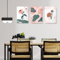 Set 3 tablouri Boho minimalism flori ciuperci frunze - Dimensiune multicanvas: 3 tablouri 30x45 cm