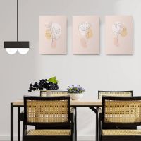 Set 3 tablouri Boho minimalism frunze flori variate - Dimensiune multicanvas: 3 tablouri 30x45 cm
