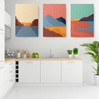 Set 3 tablouri Boho minimalism peisaj munte apa - Dimensiune multicanvas: 3 tablouri 30x45 cm