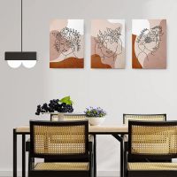 Set 3 tablouri Boho minimalism portret femei flori - Dimensiune multicanvas: 3 tablouri 50x70 cm