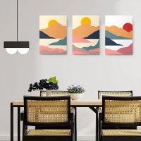 Set 3 tablouri Boho minimalism peisaje munti - Dimensiune multicanvas: 3 tablouri 30x45 cm