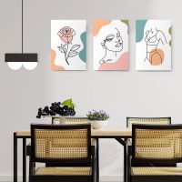 Set 3 tablouri Boho minimalism trandafir femeie - Dimensiune multicanvas: 3 tablouri 30x45 cm