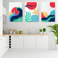 Set 3 tablouri Boho peisaj marin valuri - Dimensiune multicanvas: 3 tablouri 50x70 cm