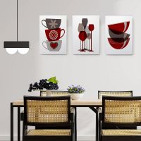 Set 3 tablouri cesti cafea pahare multicanvas - Dimensiune multicanvas: 3 tablouri 30x45 cm
