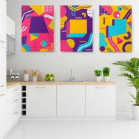 Set 3 tablouri forme abstracte geometrice multicanvas - Dimensiune multicanvas: 3 tablouri 50x70 cm