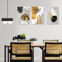 Set 3 tablouri minimaliste frunze aurii negre - Dimensiune multicanvas: 3 tablouri 30x45 cm