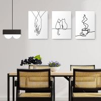 Set 3 tablouri minimaliste pisici maini cafea - Dimensiune multicanvas: 3 tablouri 30x45 cm