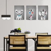 Set 3 tablouri tigru elefant zebra multicanvas - Dimensiune multicanvas: 3 tablouri 30x45 cm