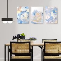 Set 3 tablouri abstract imitatie marmura albastru auriu - Dimensiune multicanvas: 3 tablouri 30x45 cm