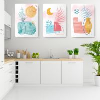 Set 3 tablouri Boho minimalism vaza frunze - Dimensiune multicanvas: 3 tablouri 80x120 cm