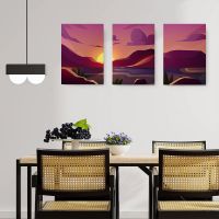 Set 3 tablouri Boho peisaj munte apus - Dimensiune multicanvas: 3 tablouri 50x70 cm