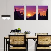 Set 3 tablouri Boho peisaj munte brazi apus - Dimensiune multicanvas: 3 tablouri 50x70 cm