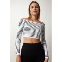 Bluza crop cu decolteu pe umeri
