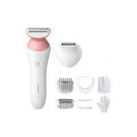 Aparat de ras fara fir - umed si uscat Lady Shaver Seria 6000 BRL146/00 - Wet&Dry - 10 ore incarcare - 40 min utilizare - Husa - manusa exfoliere - Alb/Roz