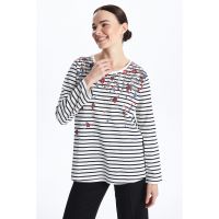 Bluza cu dungi si imprimeu floral