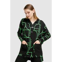 Bluza cu model geometric si buzunare aplicate