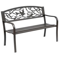 Banca de Exterior din Fonta cu Spatar Outsunny cu Decoratiuni, Maro 127x60cm | Aosom RO