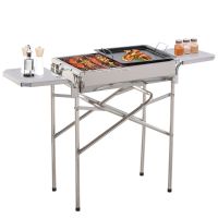 Barbecue cu Carbon BBQ Grill Outsunny cu Blat de Sprijin in Otel Inox | Aosom RO