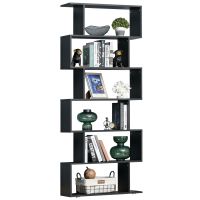 HOMCOM Bibliotecă Modernă în Formă de S cu 6 Etajere, pentru Birou sau Living, din Lemn, 80x24x191 cm, Neagru | Aosom Romania