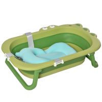 HOMCOM Cadita Pliabila pentru Bebelusi 0-3 Ani cu Suport Ajustabil Antiderapant, 80x53.9x20.8cm, Albastru Deschis/Verde | Aosom Romania