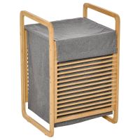 HOMCOM Coș de Rufe Stil Nordic, Mobilier Baie din Bambus și Pânză, Sac Detașabil, 40x35.5x60.5cm, Lemn și Gri | Aosom Romania